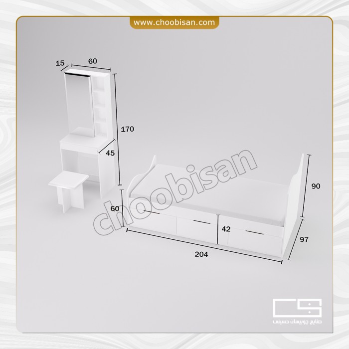 ست تخت خواب 3کشو با میزآرایش