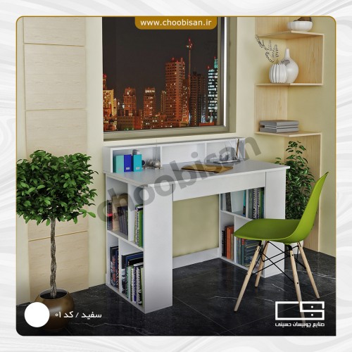 میز تحریر پایه کتابخانه همراه با کشو و طاقچه