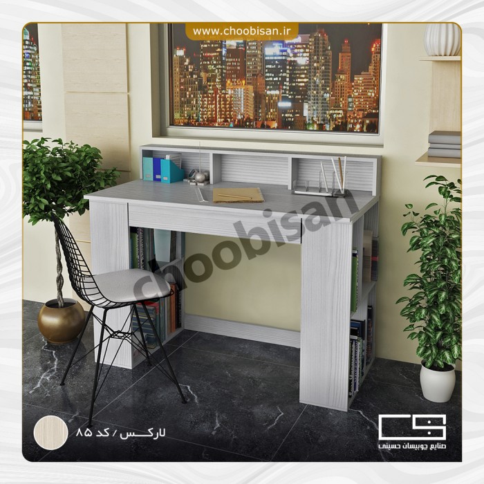 میز تحریر پایه کتابخانه همراه با کشو و طاقچه